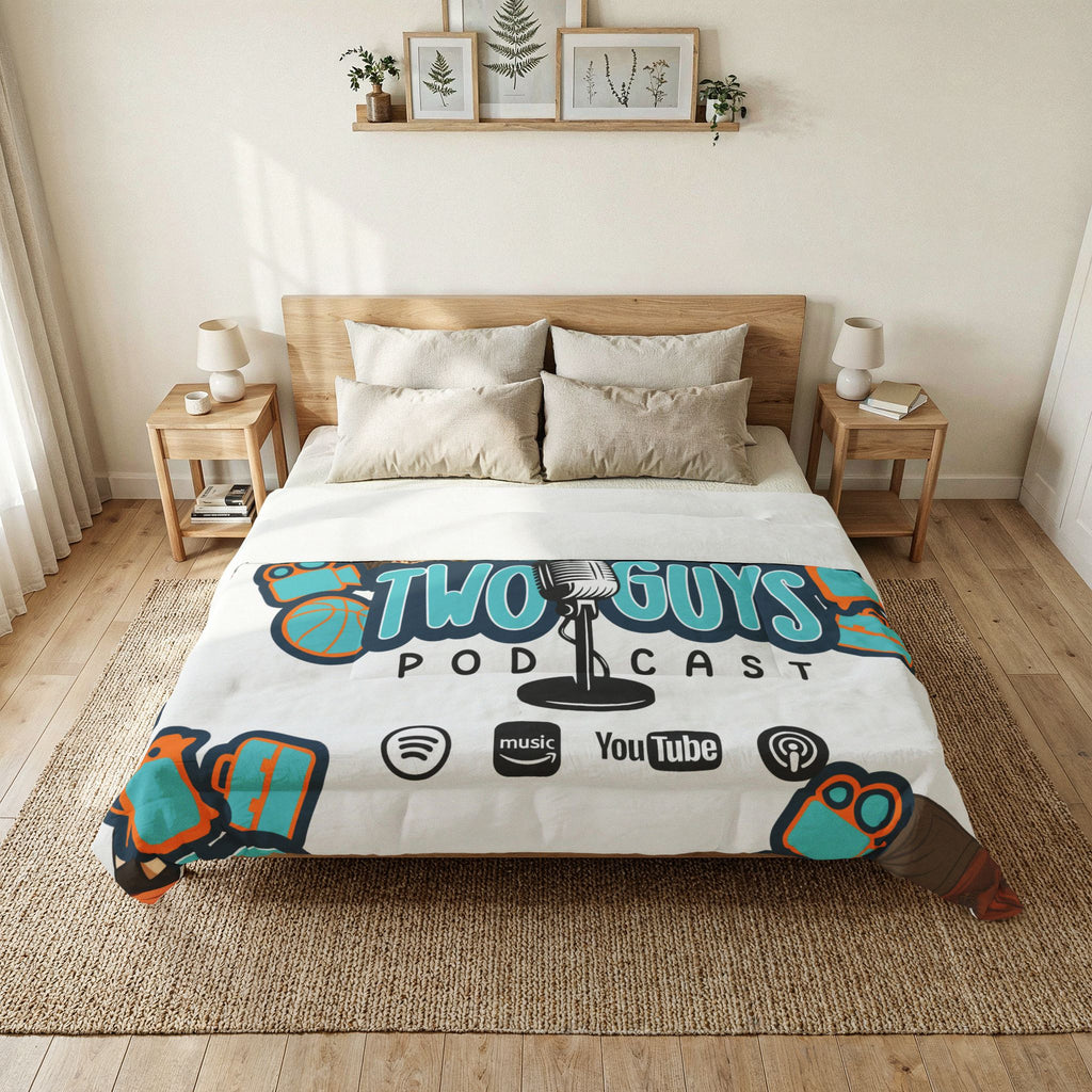 These Two Guys Podcast Cotton Comforter | Podcast Logo Bedding, Microphone Design