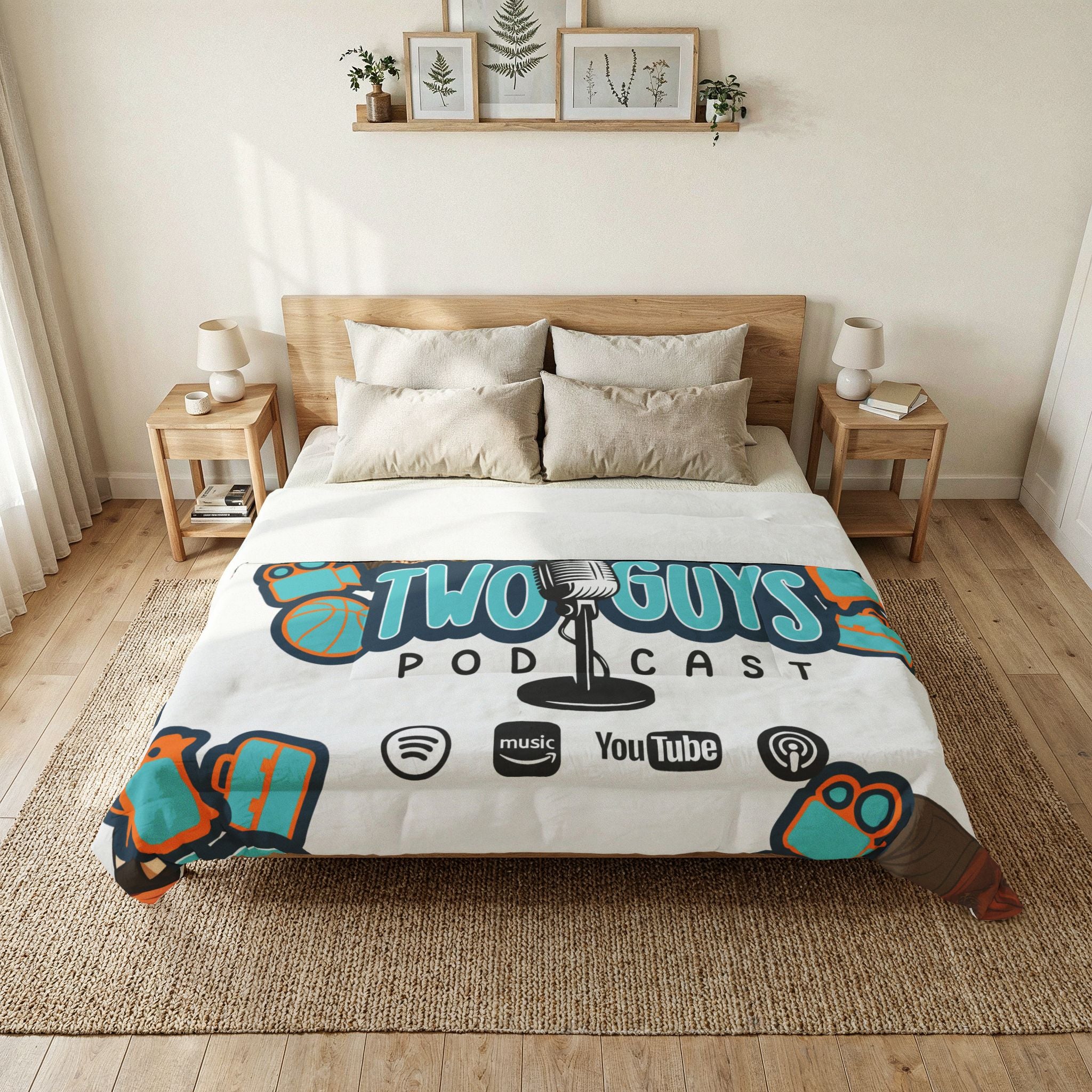 These Two Guys Podcast Cotton Comforter | Podcast Logo Bedding, Microphone Design